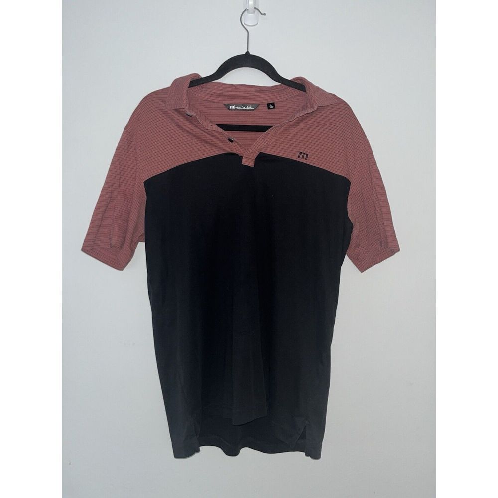 Travis Mathew Golf Polo Shirt Men's Large‎ Pink Black Cotton Poly Short Sleeve